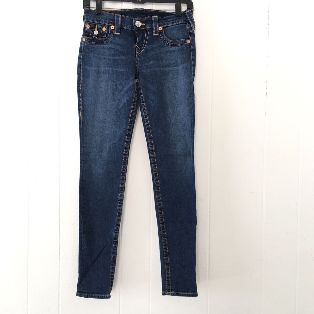 True Religion Womens 26 Jeans Denim Blue Skinny Misty‎ Flap Pocket Dark Wash